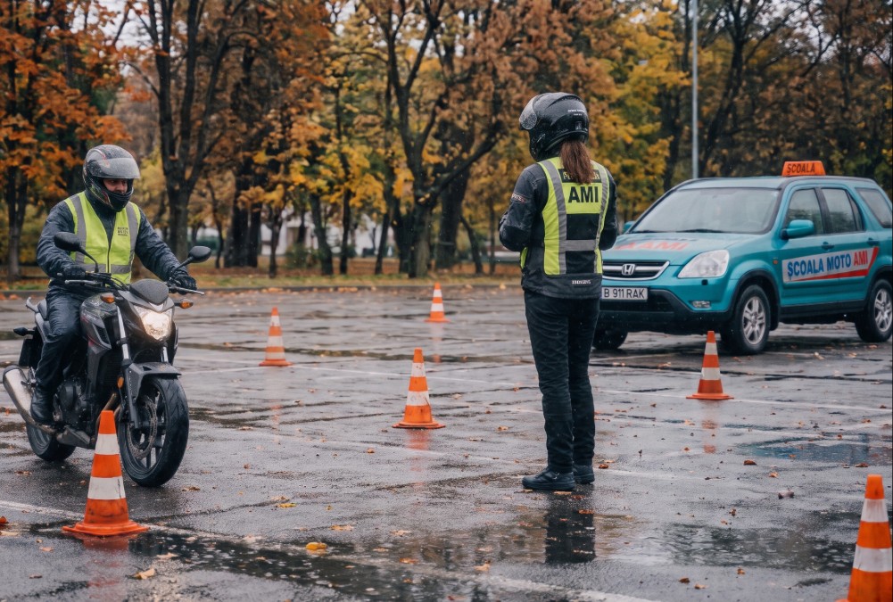 Scoala moto pe ploaie - Motociclete pe ploaie toamna 2